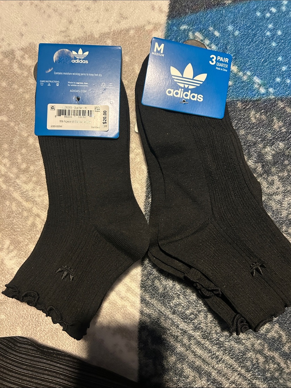 adidas Black 3-Pair Quarter Socks - Medium
